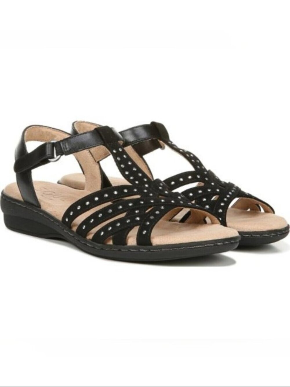 SOUL Naturalizer Leather Brielle Sandals Black Studded Gladiator Womens Size 8.5